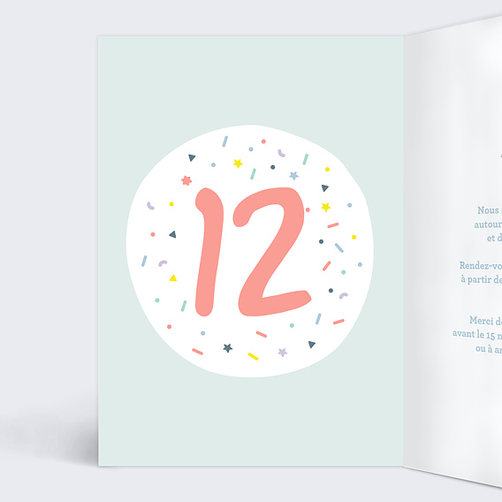 Invitation anniversaire enfant 12 ans Intérieur Gauche
