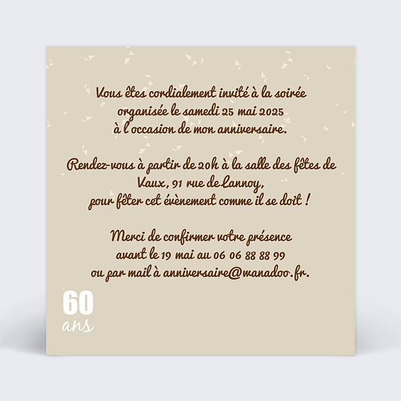 Invitation Anniversaire 60 ans à personnaliser