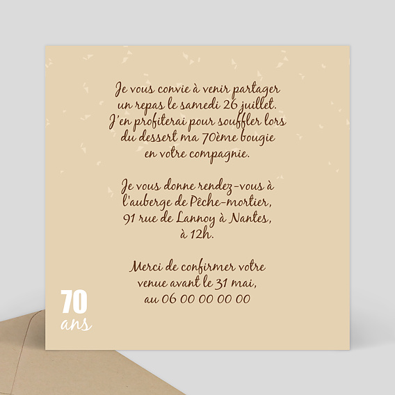 Invitation anniversaire Photos 70 ans Verso