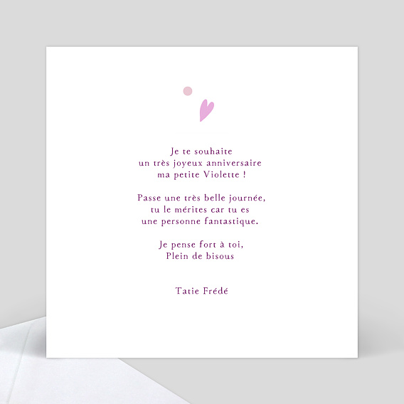 Carte anniversaire enfant Violette Verso