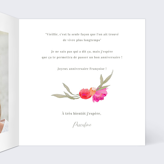 Carte anniversaire Anniversaire Floral Intérieur Droit