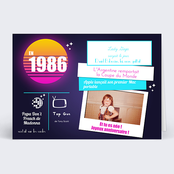 Carte anniversaire Années 80