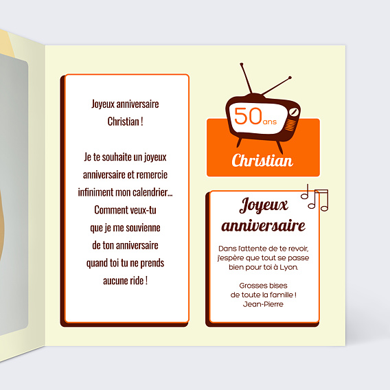 Carte anniversaire Années 70 Intérieur Droit