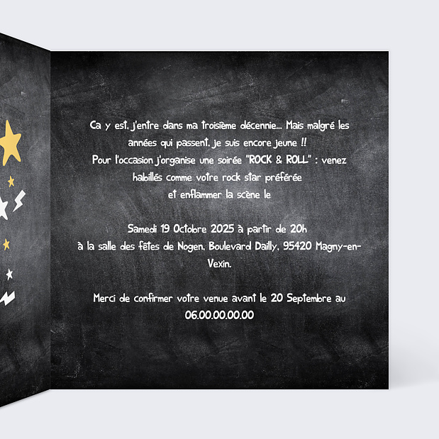 Invitation Anniversaire Rock Intérieur Droit