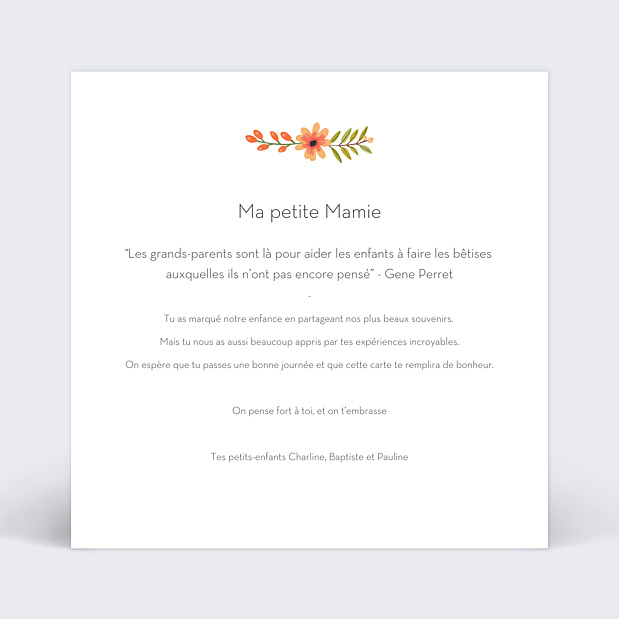 Carte Fête des Grands-Mères Bouquet Printanier Verso
