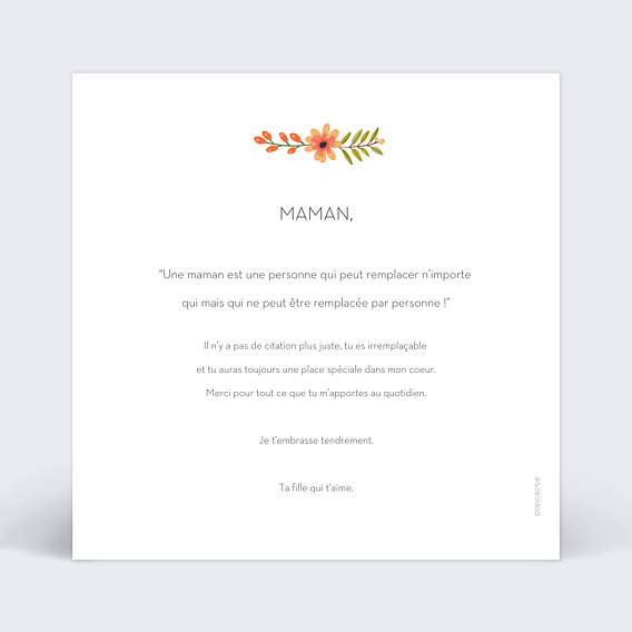 Carte fête des mères Bouquet Printanier Verso