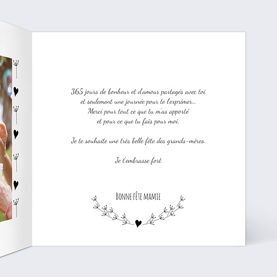 Carte fête des grands-mères Cœur Bucolique Intérieur Droit