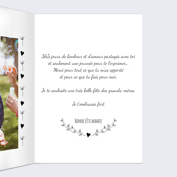 Carte fête des grands-mères Cœur Bucolique Intérieur Droit