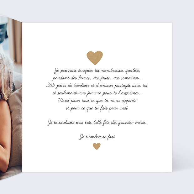 Carte fête des grands-mères Joli cœur Intérieur Droit