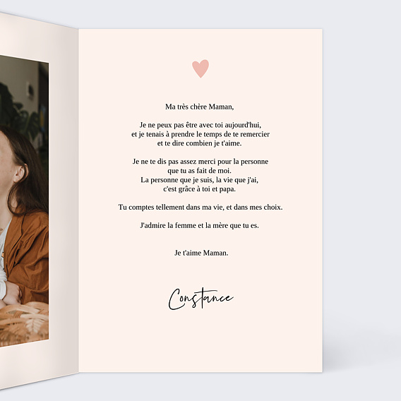 Carte fête des mères Bonne Fête Ruban Intérieur Droit