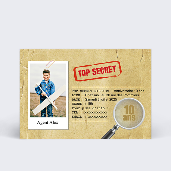 Invitation Anniversaire Enfant Agent Secret