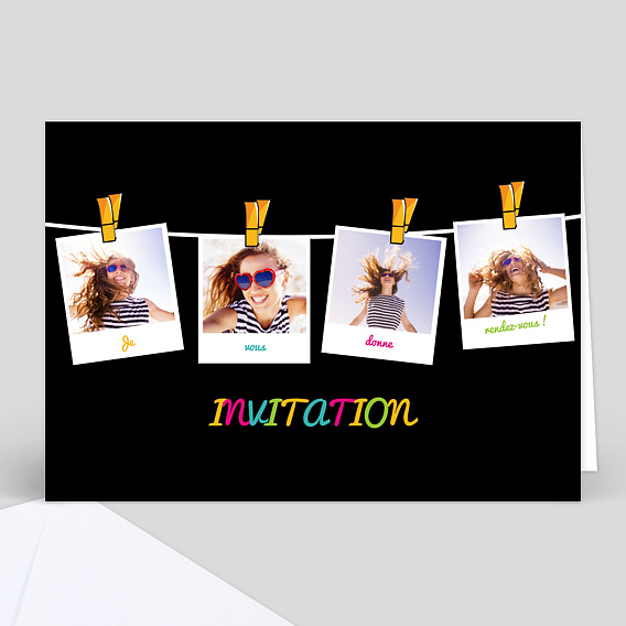 Carte d'invitation Corde à Linge Invitation Noir