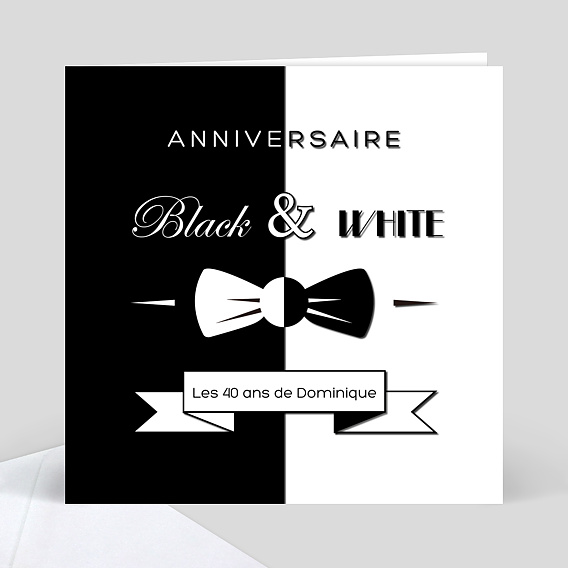 Invitation Anniversaire Black And White 40 Ans Popcarte