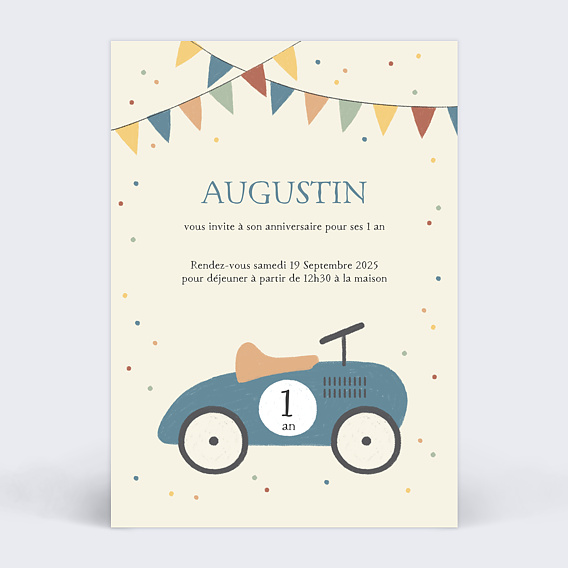 Carte Invitation Anniversaire Enfant Voiture Bleue