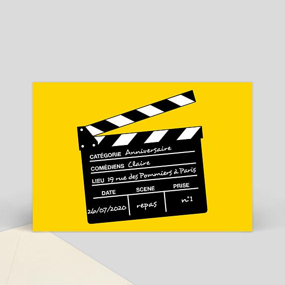 Invitation Anniversaire Enfant Invitation clap fond jaune