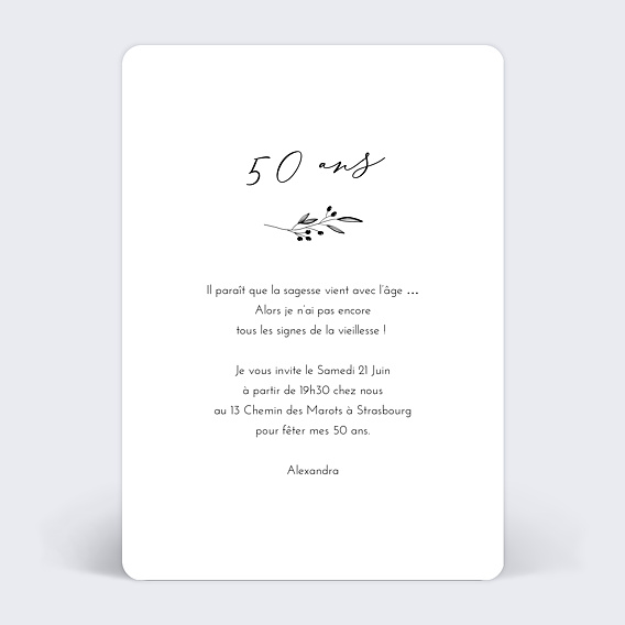 Invitation anniversaire Élégante Verso