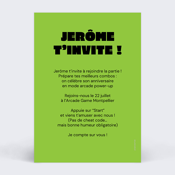 Invitation anniversaire Jeu Rétro Verso