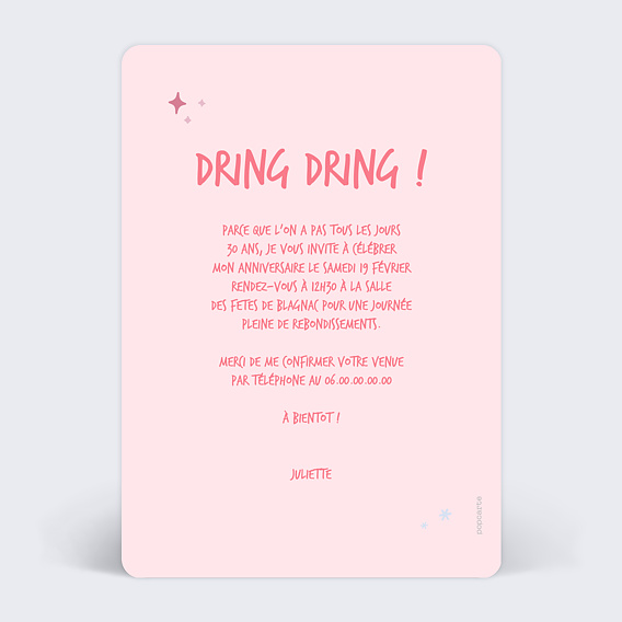 Invitation anniversaire SMS Verso