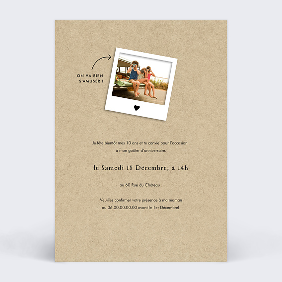 Invitation anniversaire enfant Polaroid Anniversaire Enfant Verso