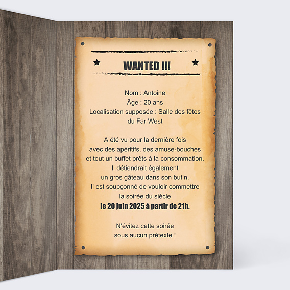 Invitation Anniversaire Adulte Wanted