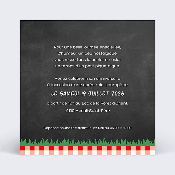 Invitation Anniversaire Adulte Pique-nique Champêtre