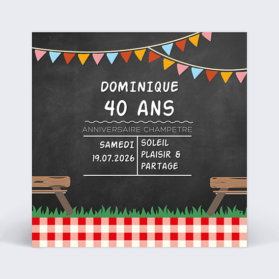 Invitation Anniversaire Adulte Pique-nique Champêtre