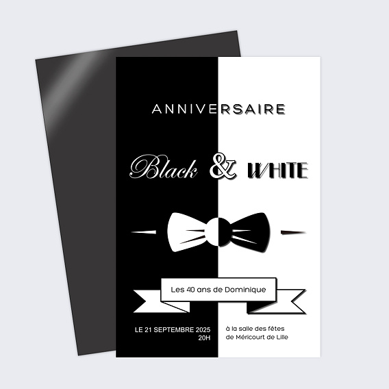 Invitation anniversaire Black and White