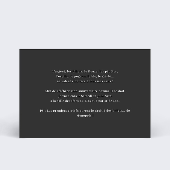 Invitation Anniversaire Adulte Billet de Banque