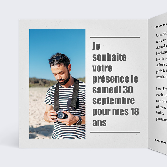 Invitation anniversaire Journal Intérieur Gauche