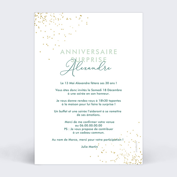 Invitation anniversaire Modèle original Verso