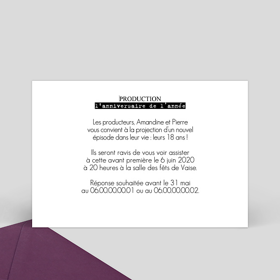 Invitation anniversaire Place de Cinéma Verso