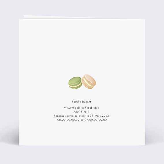 Invitation anniversaire Macarons Verso