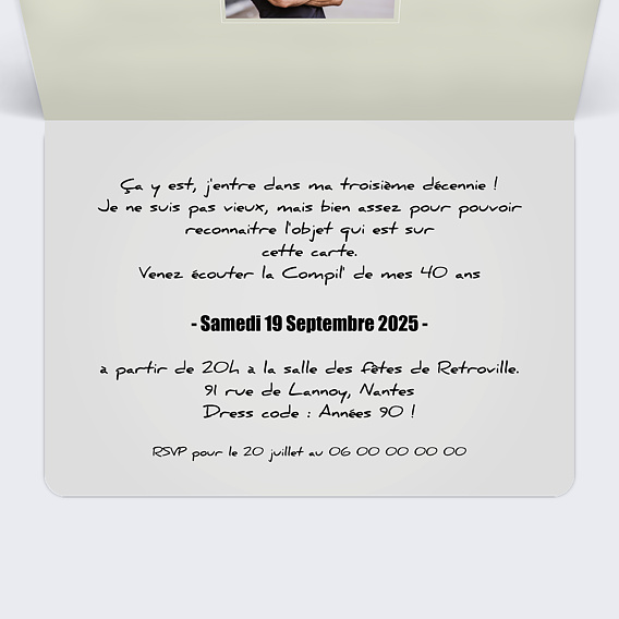 Invitation anniversaire Rétro Intérieur Droit