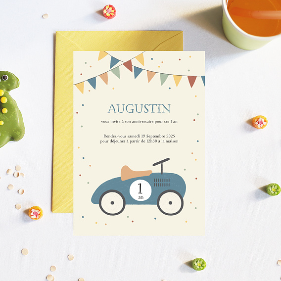 Invitation anniversaire enfant Voiture Bleue Après 1