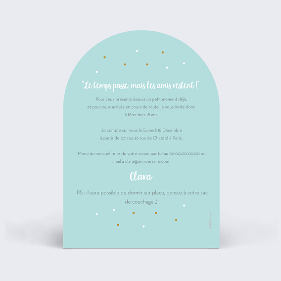 Invitation anniversaire Paillettes Pastel Verso