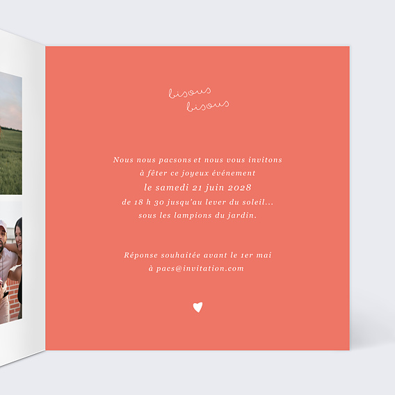 Faire part pacs Carte Pacs Multiphoto Vélo Intérieur Droit