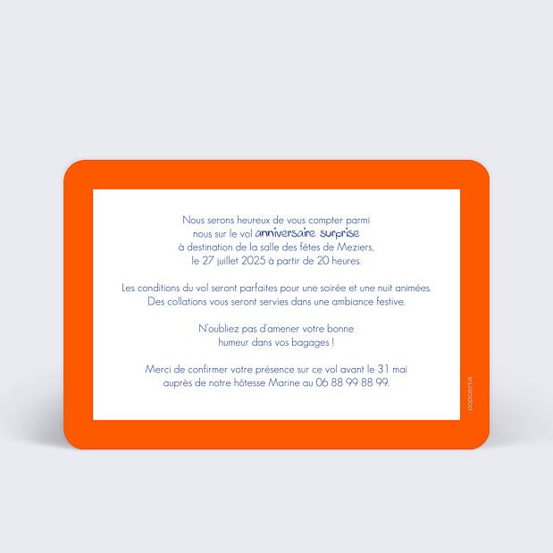 Invitation Anniversaire Billet d'Avion Verso