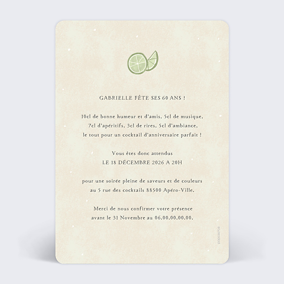 Invitation Anniversaire Adulte Cocktail Mojito