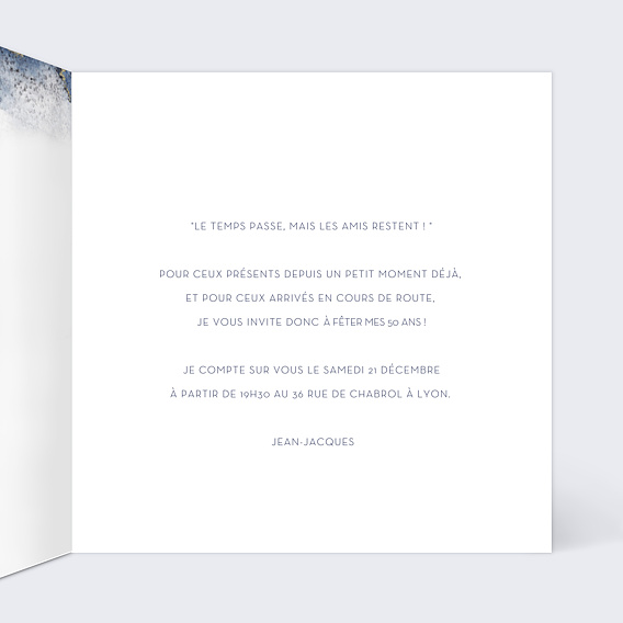 Invitation anniversaire Bleu Intérieur Droit