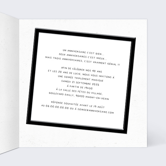 Invitation anniversaire Triple Intérieur Droit