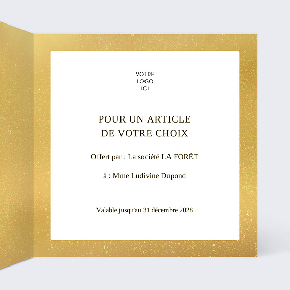 Carte cadeau Dorée Intérieur Droit
