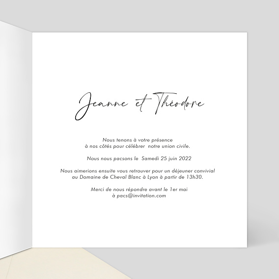 Faire part pacs Carte Pacs Coeur et Dessins Intérieur Droit