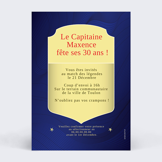 Invitation anniversaire Maillot de Foot Verso