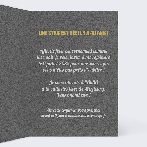 Invitation anniversaire Star Intérieur Droit