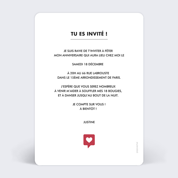 Invitation anniversaire 18 ans Humour Verso