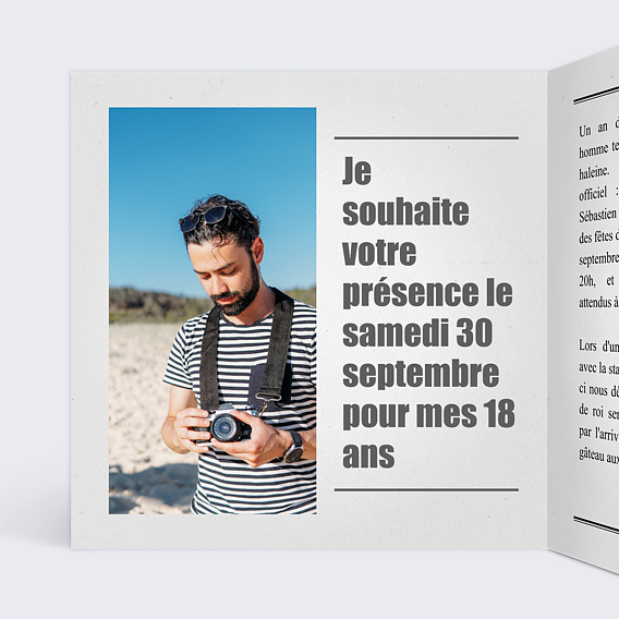 Invitation anniversaire Journal Intérieur Gauche
