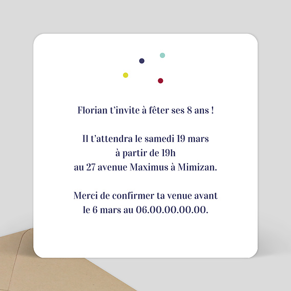 Carte d'invitation Petits Pois Verso
