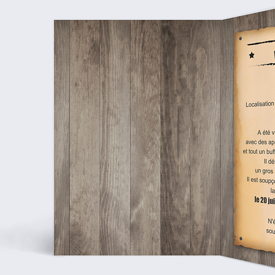 Invitation anniversaire Wanted Intérieur Gauche
