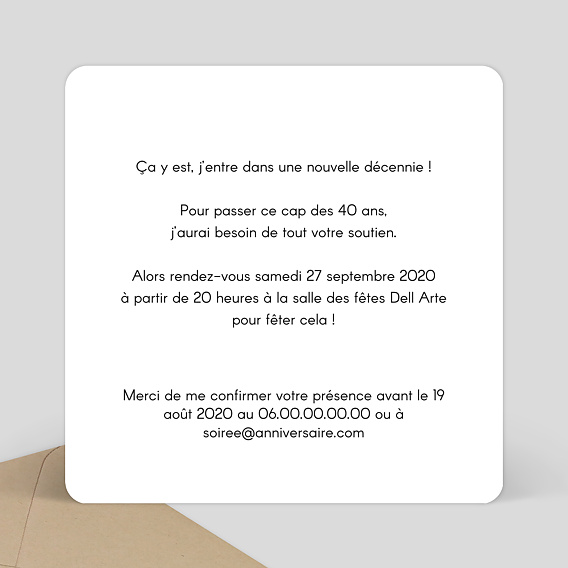 Carte d'invitation Polaroïd Verso