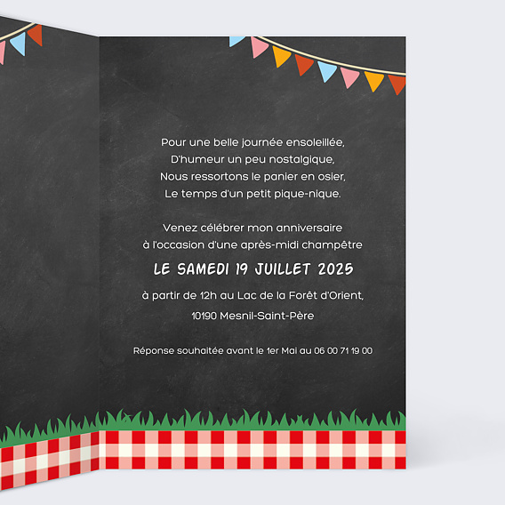 Invitation anniversaire Pique-nique Champêtre Intérieur Droit